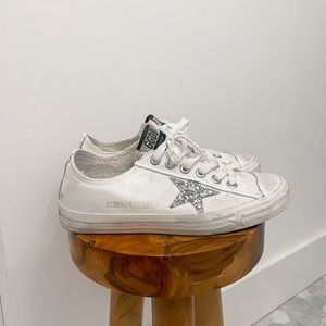Golden Goose Glitter V-Star Canvas Sneakers